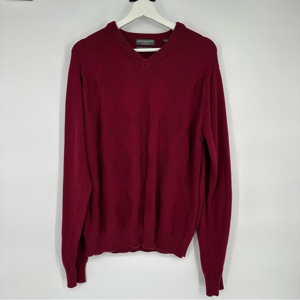 Lyle & Scott Red Knit V Neck Sweater Medium Mens